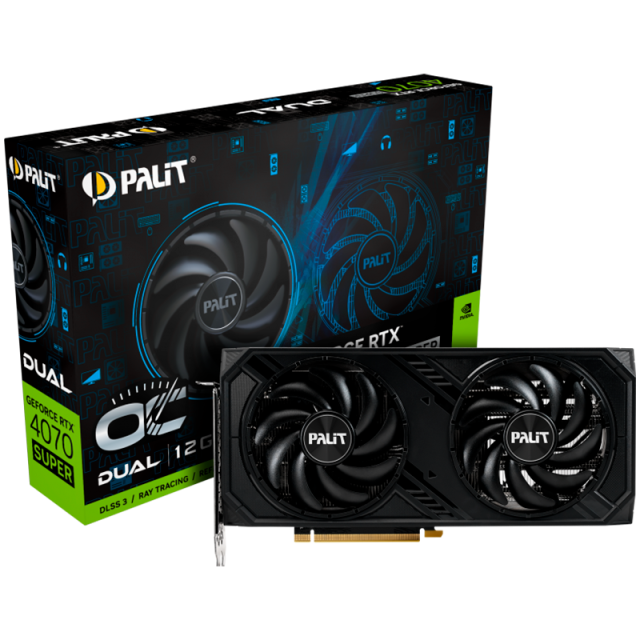 Видео карта Palit RTX 4070 Super Dual OC 12GB GDDR6X, 192 bit, 1x HDMI 2.1a, 3x DP 1.4a