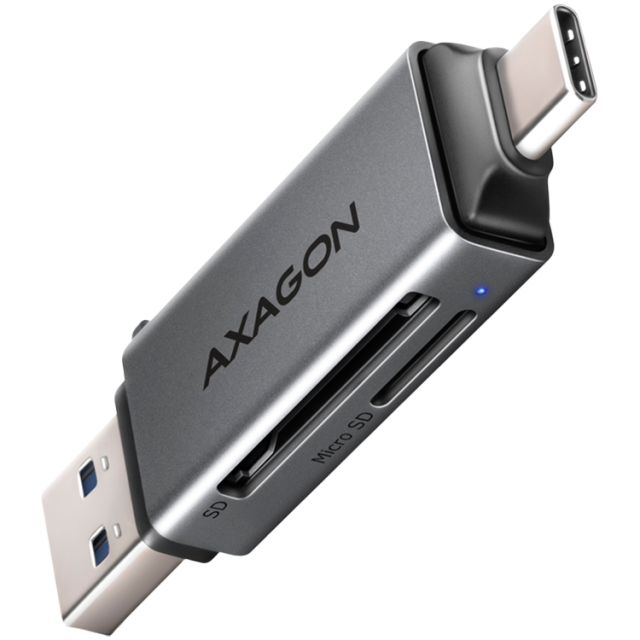 Четец за карти AXAGON CRE-DAC, SD/SDHC/SDXC/MicroSDHC/microSDXC, USB-A 3.2 Gen 1/USB-C 3.2 Gen 1