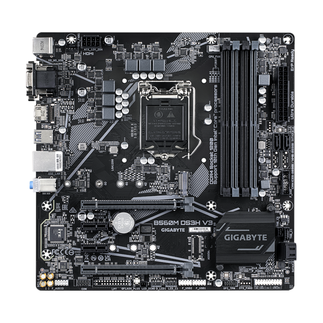 Дънна платка GIGABYTE B560M DS3H V3, LGA1200, 4xDDR4, PCIe Gen3 x4 M.2,  HDMI, DVI-D, D-Sub, mATX