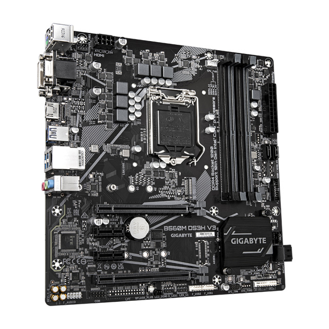 Дънна платка GIGABYTE B560M DS3H V3, LGA1200, 4xDDR4, PCIe Gen3 x4 M.2,  HDMI, DVI-D, D-Sub, mATX