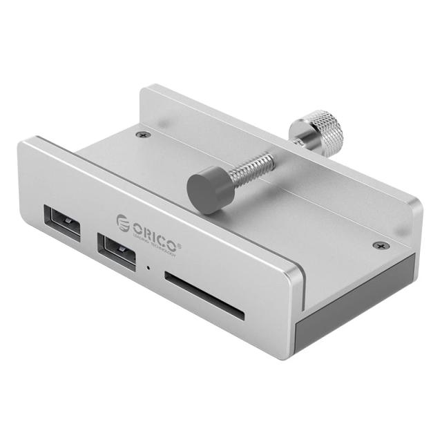 Хъб Orico USB 3.0 HUB Clip Type 2 port, SD card reader - aux Micro-USB power input, Aluminum