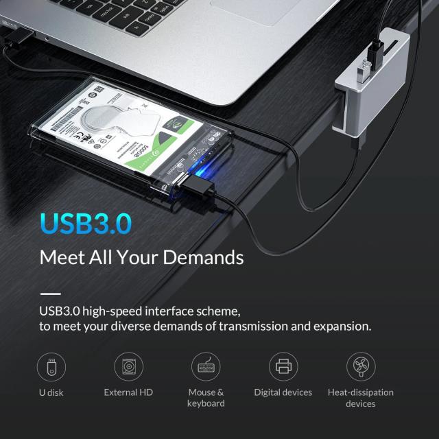 Хъб Orico USB 3.0 HUB Clip Type 2 port, SD card reader - aux Micro-USB power input, Aluminum