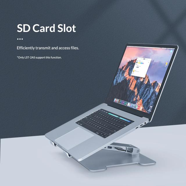 Поставка за лаптоп Orico алуминиева Laptop Stand - Aluminum, 2 x USB3.0, Card Reader, up to 15.6"