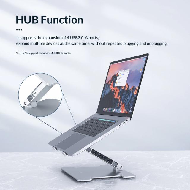 Поставка за лаптоп Orico алуминиева Laptop Stand - Aluminum, 2 x USB3.0, Card Reader, up to 15.6"