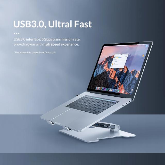 Поставка за лаптоп Orico алуминиева Laptop Stand - Aluminum, 2 x USB3.0, Card Reader, up to 15.6"