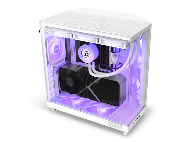 Кутия NZXT H6 Flow RGB Matte White, Middle Tower, 2x USB 3.2 Gen 1, 1x USB 3.2 Gen 2 Type-C, ATX, Micro-ATX, Mini-ITX