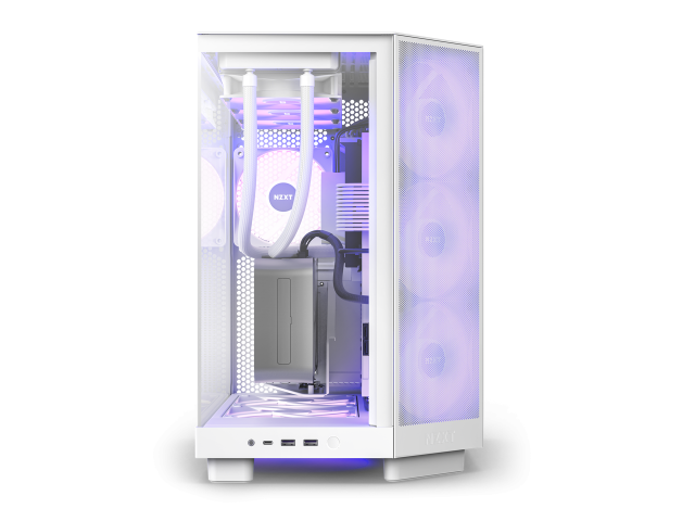 Кутия NZXT H6 Flow RGB Matte White, Middle Tower, 2x USB 3.2 Gen 1, 1x USB 3.2 Gen 2 Type-C, ATX, Micro-ATX, Mini-ITX