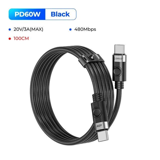 Кабел Orico USB C-to-C PD 100W Charging 1.0m Black