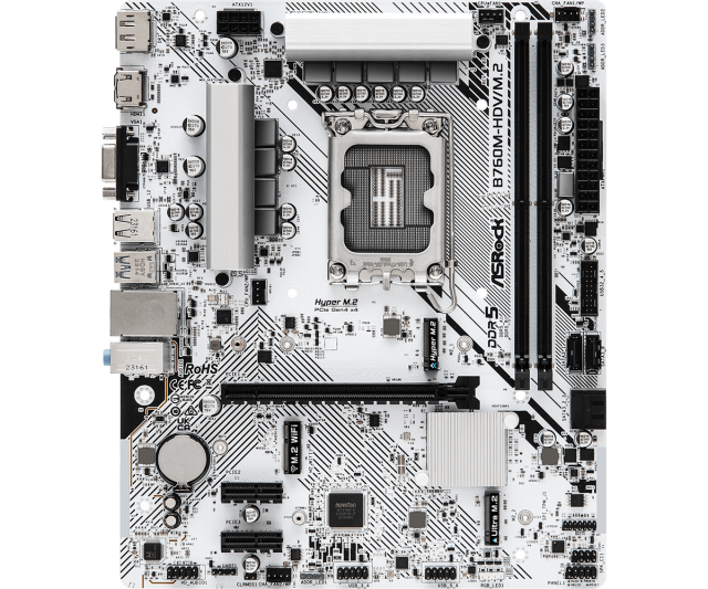 Дънна платка ASROCK B760M-HDV/M.2, LGA1700, 2x DDR5, 2x M.2 NVMe, 4 xSATA3, HDMI, DP, VGA, mATX