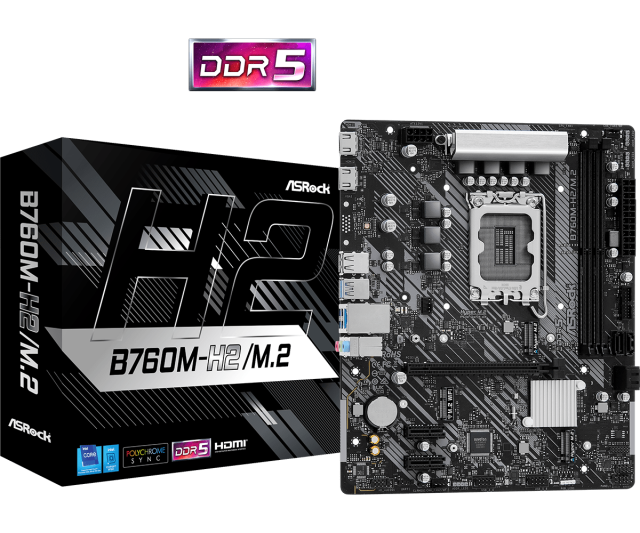 Дънна платка ASROCK B760M-H2/M.2, LGA1700, 2x DDR5, 2x M.2 NVMe, 4 xSATA3, 2x HDMI, mATX