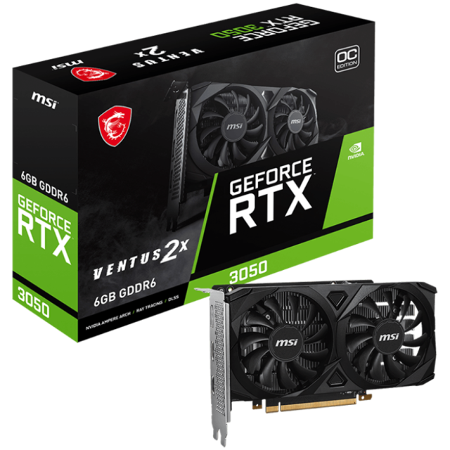 Видео карта MSI GeForce RTX 3050 VENTUS 2X 6G OC, 6GB GDDR6, 96-bit, 2x HDMI, DP