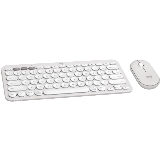 Комплект клавиатура и мишка Logitech K380s + M350s, 1000dpi, Bluetooth/Wireless, бели