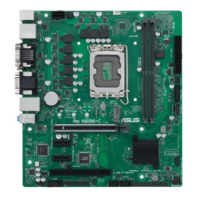 Дънна платка ASUS PRO H610M-C-CSM, LGA1700, 2x DDR5, 1 x M.2, 4 x SATA 6Gb/s, DP, HDMI, DVI, VGA, mATX