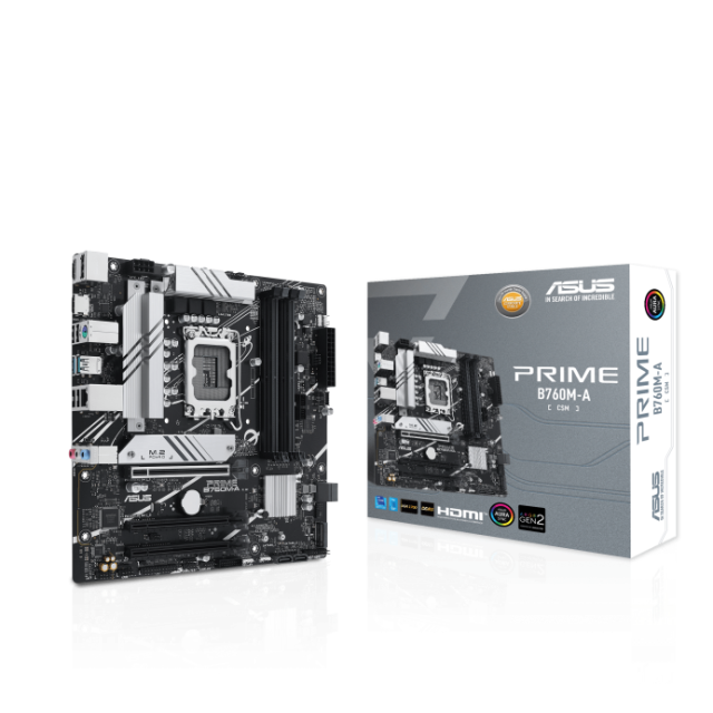 Дънна платка ASUS PRIME B760M-A-CSM, LGA1700, 4x DDR5, 2 x M.2, 4x SATA, 2x HDMI, DP, mATX