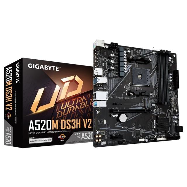 Дънна платка GIGABYTE A520M DS3H V2, AM4, 4x DDR4, 1x M.2, 4x SATA3, 1x PCIEx16, 1x PCIEx1, HDMI, DP, mATX