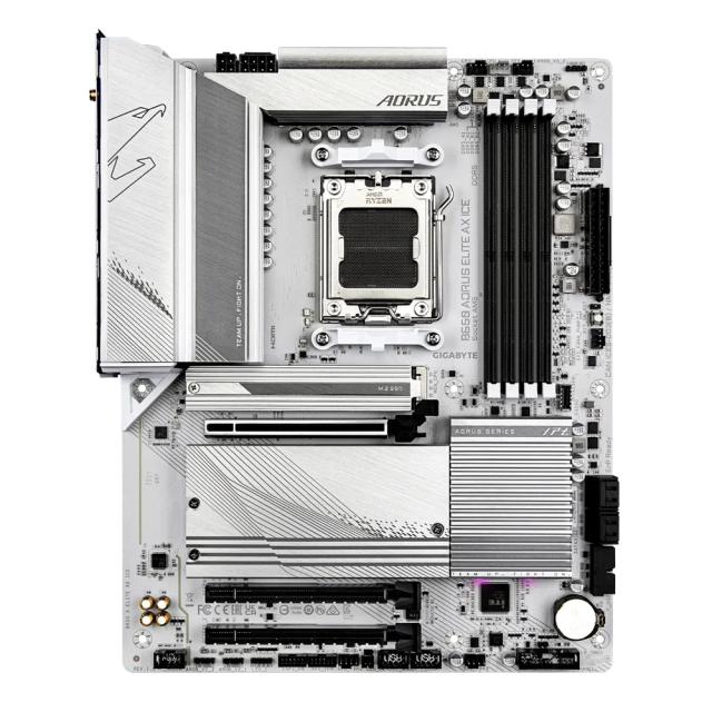 Дънна платка GIGABYTE B650 A ELITE AX ICE, AMD Socket AM5, 4x DDR5, 1x PCIe 5.0 x4 / 2x PCIe 4.0 x4 M.2, 4x SATA 6Gb/s, Wi-Fi 6E, BT 5.3, HDMI, DP, ATX