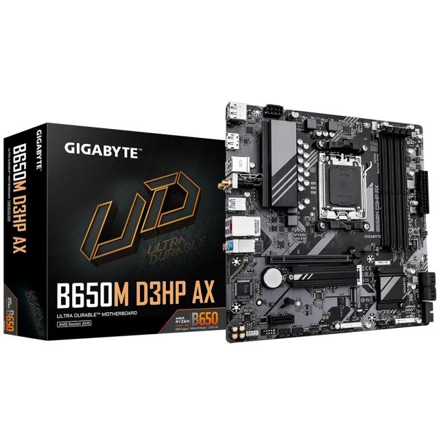 Дънна платка GIGABYTE B650M D3HP AX, AMD Socket AM5, 4x DDR5, 1x M.2, 4 x SATA 6Gb/s, Wi-Fi 6E, BT 5.3, HDMI, 2xDP, mATX