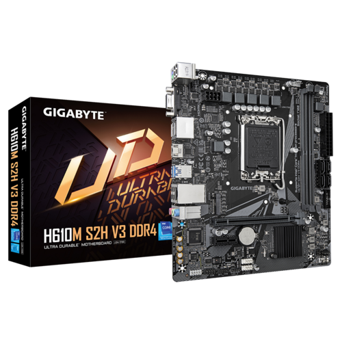 Дънна платка GIGABYTE H610M S2H V3 DDR4, 2x DDR4, 1x M2, 4x SATA 6Gb/s, VGA, HDMi, 2x DP, mATX