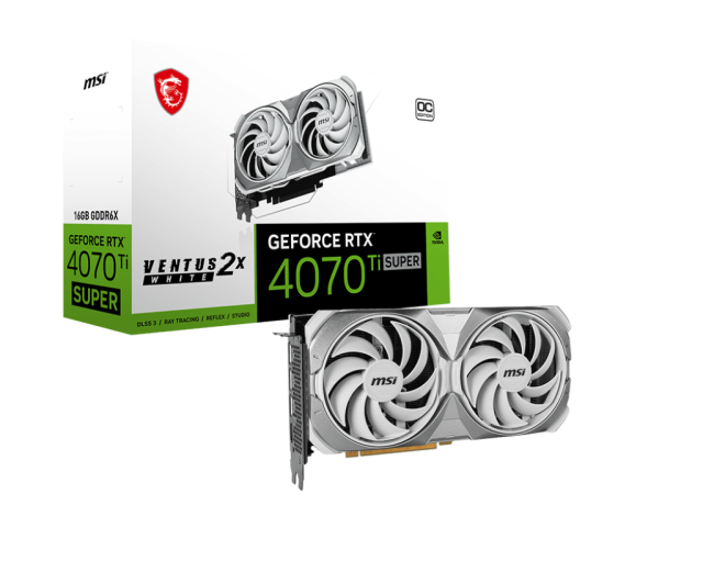 Видео карта MSI GeForce RTX 4070 Ti SUPER 16G VENTUS 2X WHITE OC, 16GB GDDR6X, 256-bit, 1x HDMI, 3x DisplayPort