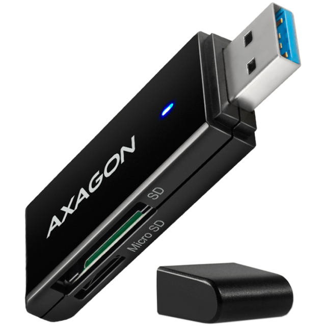 Четец за карти Axagon Slim, SD / microSD / microSDHC / microSDXC / TransFlash, super-speed USB 3.2