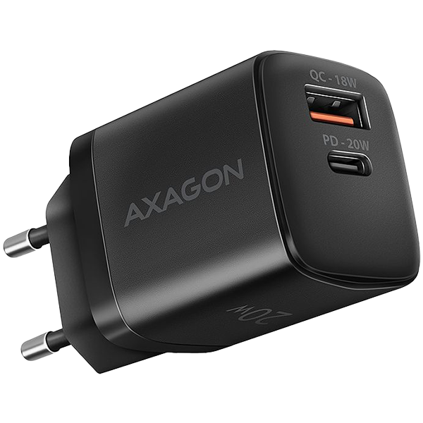 Зарядно устройство Axagon ACU-PQ20, 1x USB-C, 1x USB-A, 20W, черно
