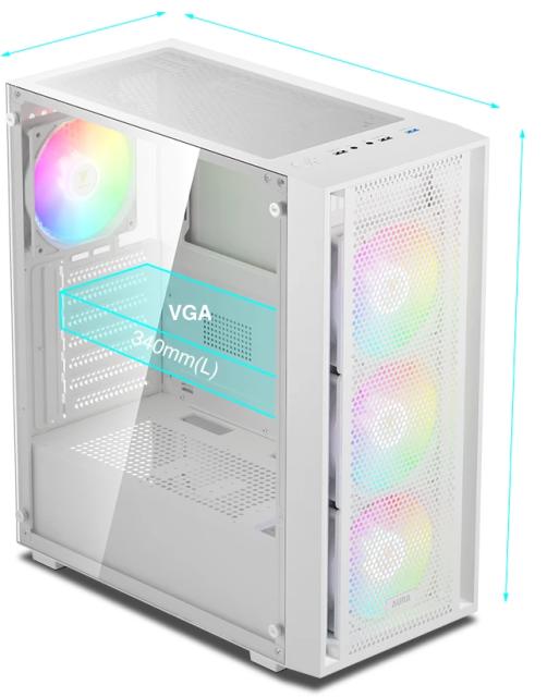 Кутия Gamdias AURA GC2 Elite White - Mesh, RGB, RGB, Middle Tower, 1 x USB 3.0, 2 x USB 2.0, ATX, mATX, Mini-ITX