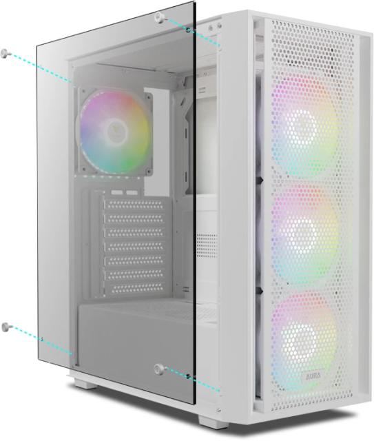 Кутия Gamdias AURA GC2 Elite White - Mesh, RGB, RGB, Middle Tower, 1 x USB 3.0, 2 x USB 2.0, ATX, mATX, Mini-ITX