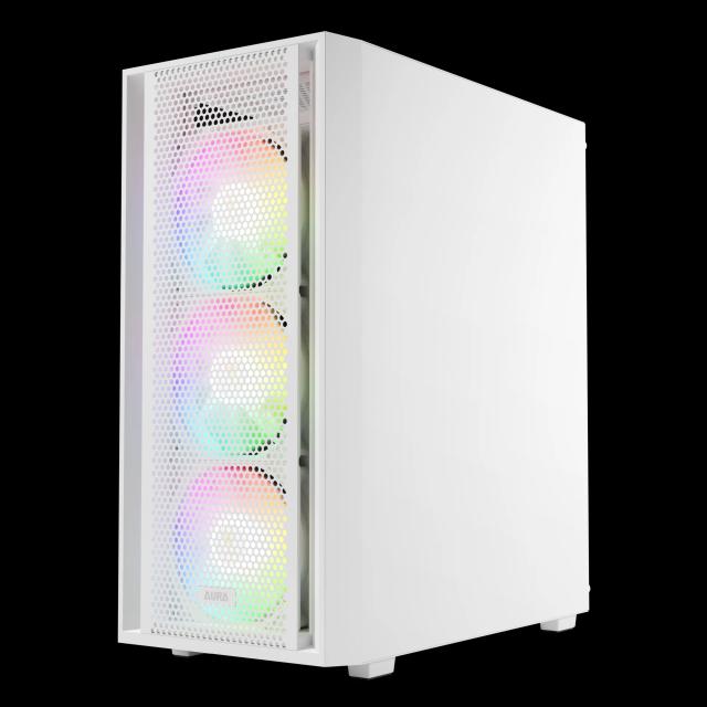 Кутия Gamdias AURA GC2 Elite White - Mesh, RGB, RGB, Middle Tower, 1 x USB 3.0, 2 x USB 2.0, ATX, mATX, Mini-ITX