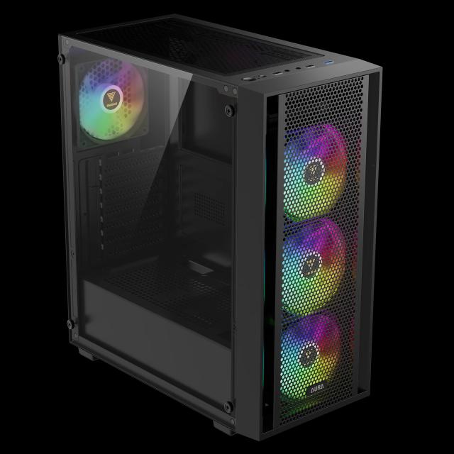 Кутия Gamdias AURA GC2 Elite - Mesh, RGB, RGB, Middle Tower, 1 x USB 3.0, 2 x USB 2.0, ATX, mATX, Mini-ITX