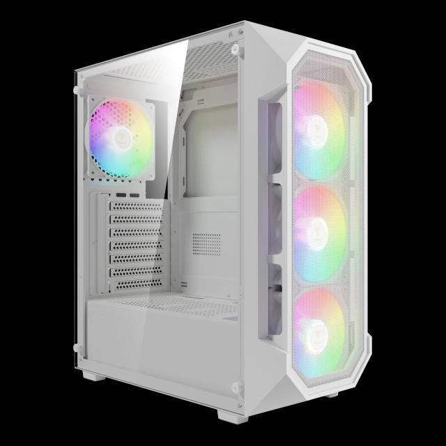 Кутия Gamdias AURA GC1 Elite White - Mesh, RGB, RGB, Middle Tower, 1 x USB 3.0, 2 x USB 2.0, ATX, mATX, Mini-ITX