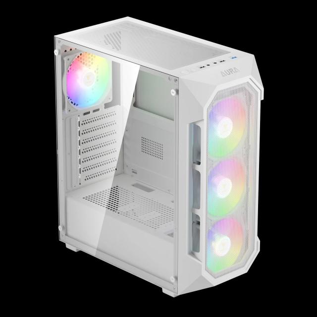 Кутия Gamdias AURA GC1 Elite White - Mesh, RGB, RGB, Middle Tower, 1 x USB 3.0, 2 x USB 2.0, ATX, mATX, Mini-ITX