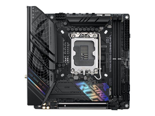 Дънна платка ASUS ROG STRIX B760-I GAMING WIFI, B760, LGA1700, DDR5, PCIe 5.0, 4x SATA 6Gb/s, 2x M.2, Wi-Fi 6E, Bluetooth v5.3, HDMI, DP,8 Mini-ITX