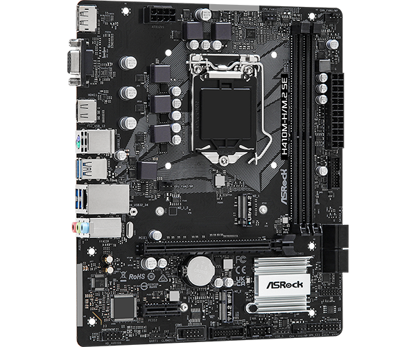 Дънна платка ASROCK H410M-H/M.2 SE, LGA1200, 2x DDR4, 1x M.2, 4x SATA3, VGA, HDMI, DP, mATX