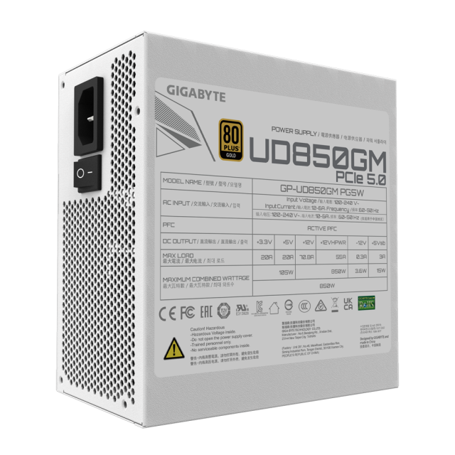 Захранване Gigabyte UD850GM PG5W, 850W, 80+ GOLD, Modular, ATX 3.0, PCIe 5.0 Ready