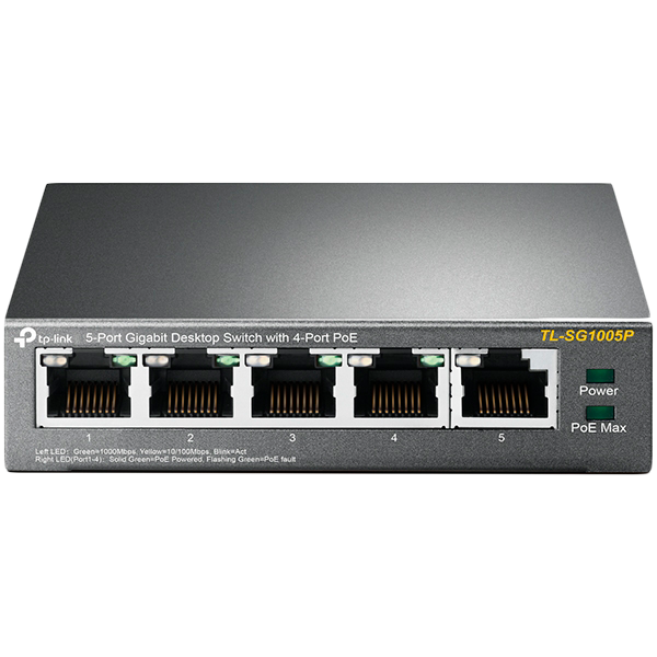 Суич TP-Link TL-SG1005P Gigabit 1000Mbps, 5x10/100/1000Mbps, 4x PoE