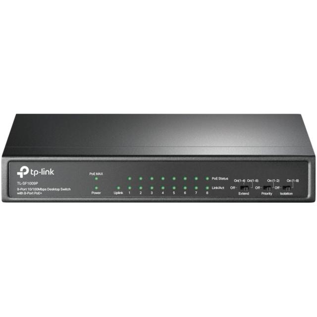 Суич TP-Link TL-SF1009P, 10/100Mbps, 9x 10/100 Mbps, 8x PoE+