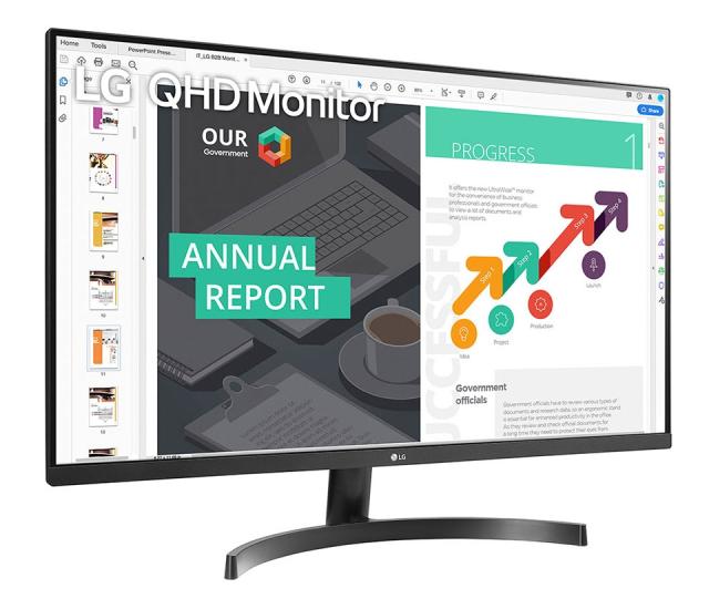Монитор LG 32QN600-B, 32", QHD (2560x1440) IPS Display AG, sRGB 99%, 75Hz, 5ms, 1000:1, 350cd/m2, AMD FreeSync, HDR 10, Color Calibrated, Reader Mode, HDMI, DisplayPort, Headphone out, Tilt