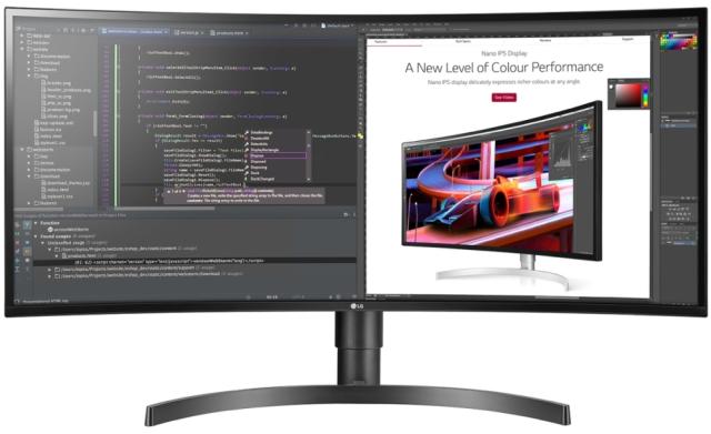 Монитор LG 34WL85C-B, 34" Curved WQHD (3440 x 1440) IPS Display, 5ms, CR 1000:1, 300 cd/m2, 21:9, 3440x1440, HDR 10, sRGB over 99% , HDR 10, USB 3.0, HDMI, DisplayPort, Speaker 2ch 7w, PBP, Height / Tilt Adjustable Stand, Black