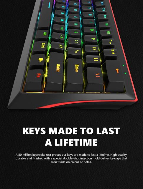 Marvo KG962G RGB, геймърска клавиатура Gaming Mechanical keyboard 61 keys TKL,  RED switches