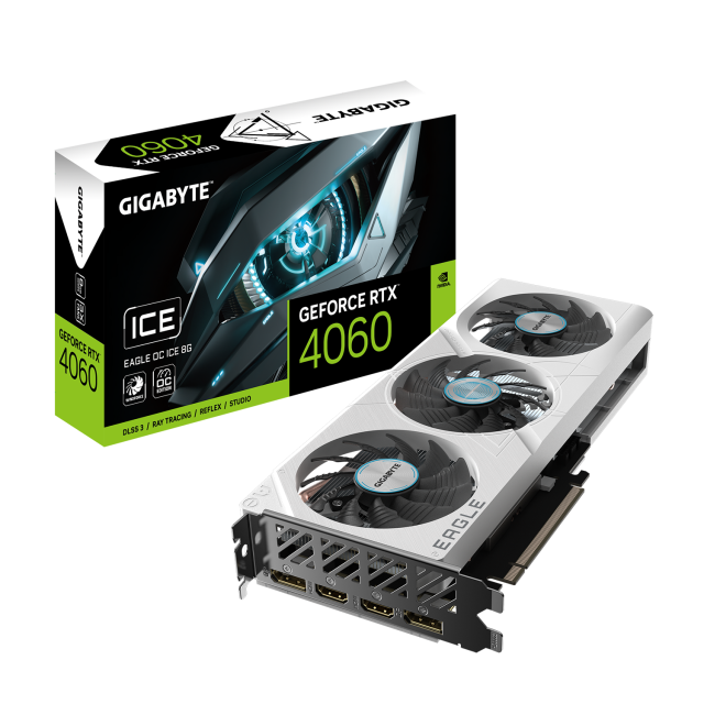 Видео карта GIGABYTE GeForce RTX 4060 EAGLE OC ICE 8GB GDDR6, 128-bit, 2x HDMI, 2x DP