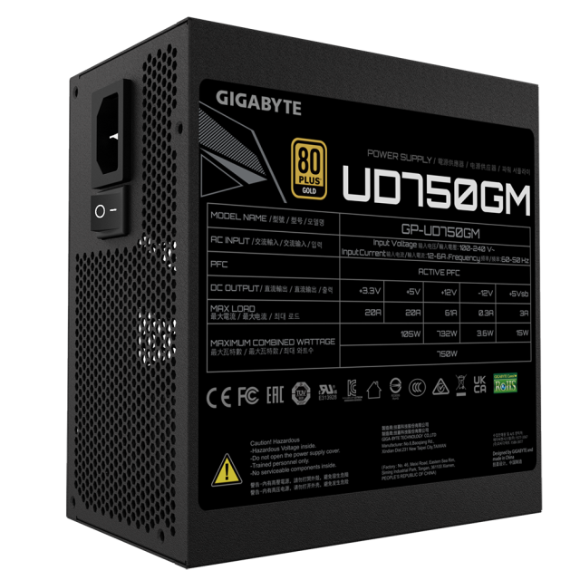 Захранване Gigabyte UD750GM, 750W, 80+ GOLD, Modular