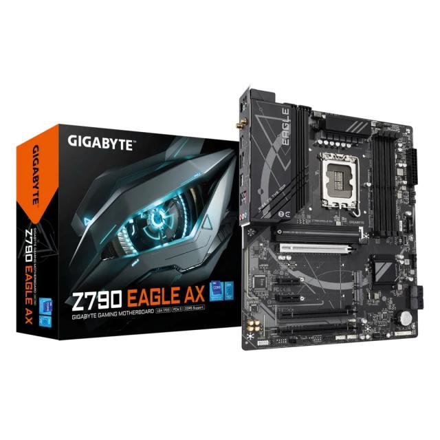 Дънна платка Gigabyte Z790 Eagle AX, Z790, LGA1700, DDR5, PCI-E 5.0, 3x M.2, 4x SATA 6Gb/s, Wi-Fi 6E, BLUETOOTH 5.3, HDMI, DP, ATX