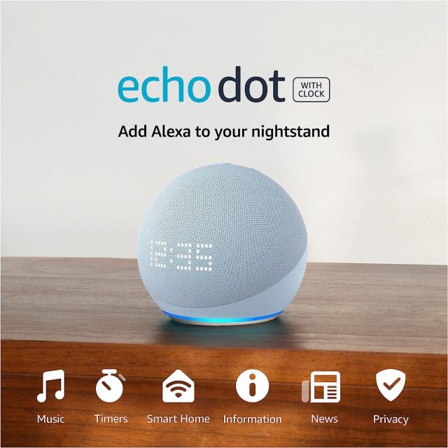 Преносима смарт тонколона Amazon Echo Dot 5 (5th Gen), Alexa, Часовник, Bluetooth, Wi-Fi, Audio jack 3.5 mm, Синя