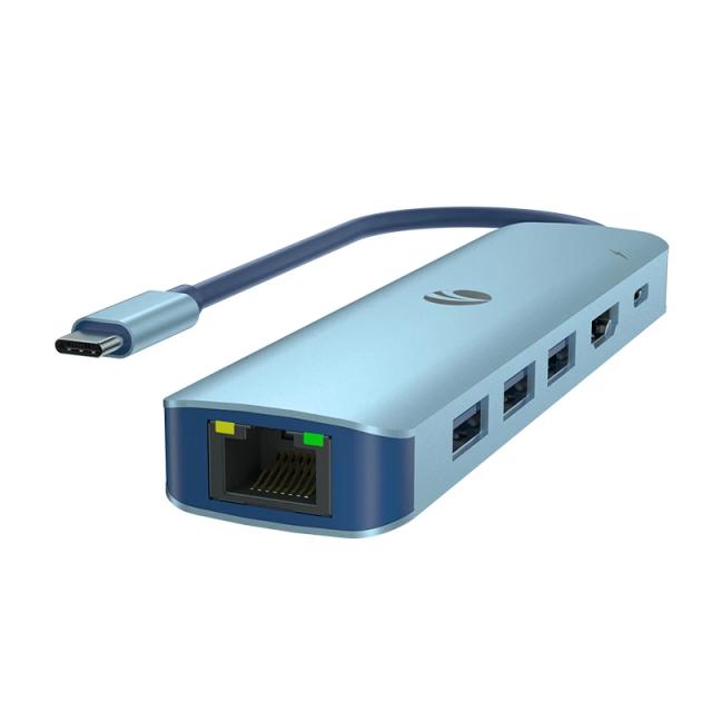 Мултипортови адаптери VCom Type-C 6-in-1, PD3.0 100W, LAN 1000Mbps, HDMI, USB3.0 x 3, SD, TF