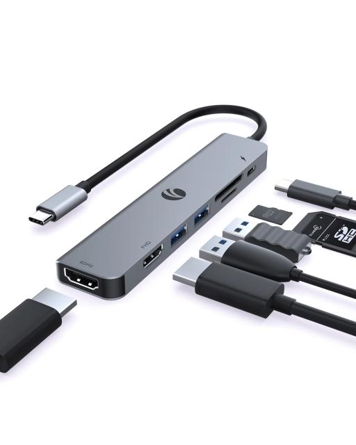 Мултипортови адаптери VCom Type-C 7-in-1, PD3.0 100W, HDMI x 2, USB3.0 x 2, SD, TF