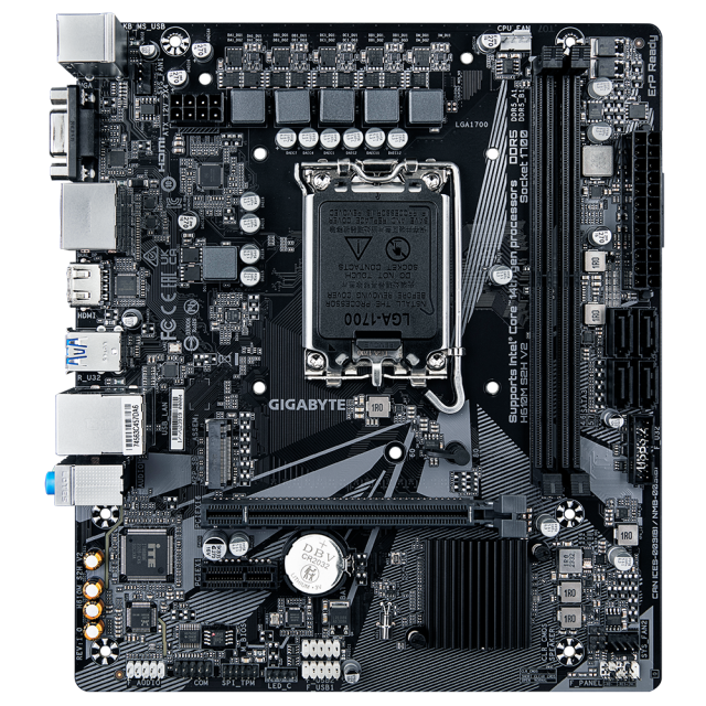 Дънна платка GIGABYTE H610M-S2H V2, LGA1700, 2x DDR5, 1x M.2, 4x SATA 6Gb/s, VGA, HDMI, 2x DP, mATX