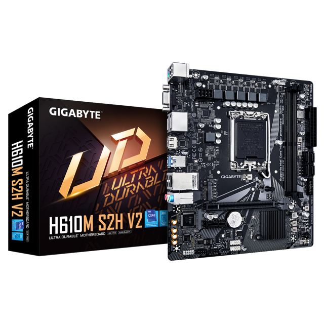 Дънна платка GIGABYTE H610M-S2H V2, LGA1700, 2x DDR5, 1x M.2, 4x SATA 6Gb/s, VGA, HDMI, 2x DP, mATX