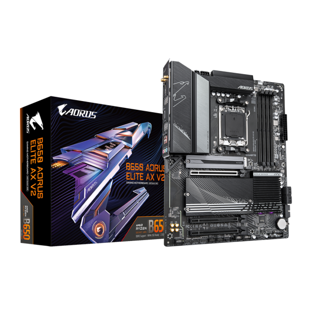 Дънна платка GIGABYTE B650 AORUS ELITE AX V2, AM5, Wi-Fi 6E, 4x DDR5, 3x M.2, 4x SATA 6Gb/s, HDMI, DP, ATX