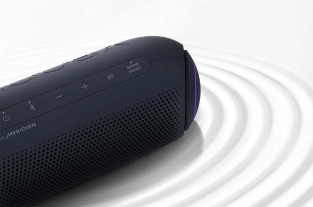 Тонколони LG PL5, Portable Bluetooth Speaker, Meridian Audio Technology, Passive Radiator Woofer, Party Lighting Effects, Speaker Phone, Bluetooth, 18 hours Built-in Battery, Dual Play