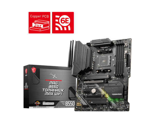 Дънна платка MSI MAG B550 TOMAHAWK MAX WIFI, AM4, 4x DDR4, 2x M.2, 6x SATA6Gb/s, Wi-Fi 6E,  HDMI, DP, ATX 